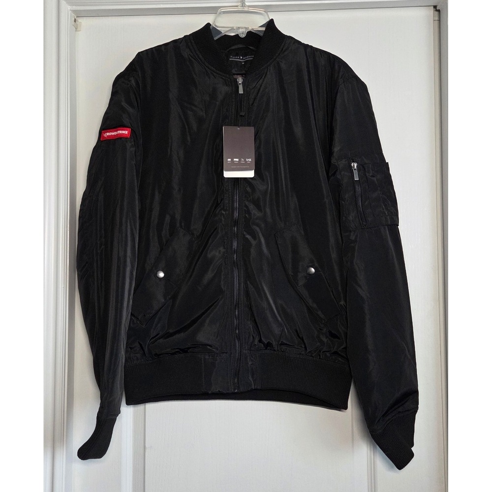 Fossa Apparel Mens Bomber Jacket‎ Black Superhero Graphic Patch Size M
